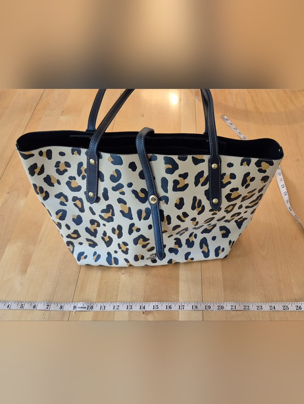Leopard Print Tote Bag in Cream and Navy